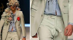 Défilé homme costume poutre apparente